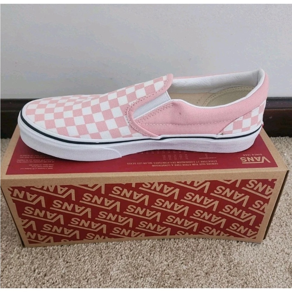 Vans Pink and White Checkered Slip-On Shoes